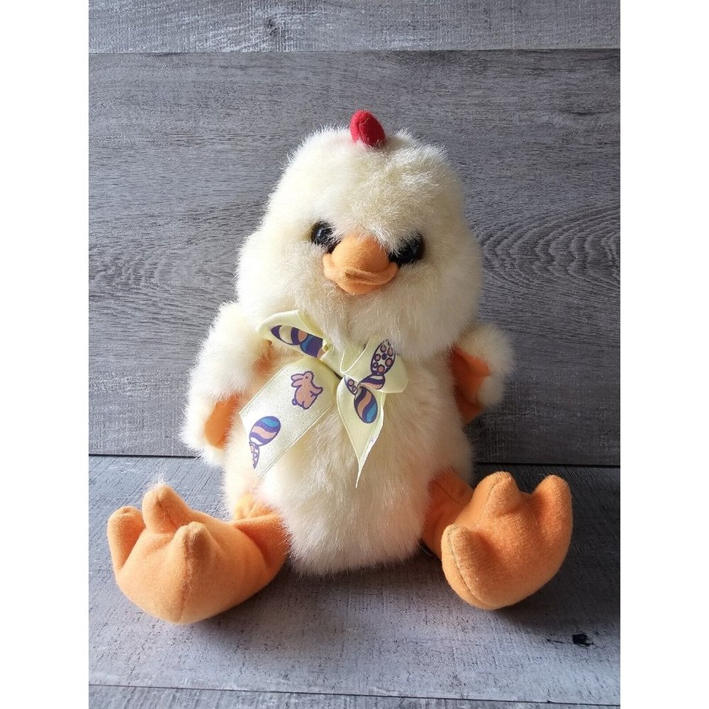 Vtg Plush Easter Baby Chick Rooster 7" Stuffed Animal Ribbon Bow Tie 1990s